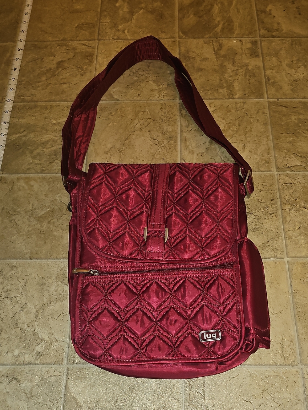 Lug - Quilted Crossbody Messenger Bag in Cranberry